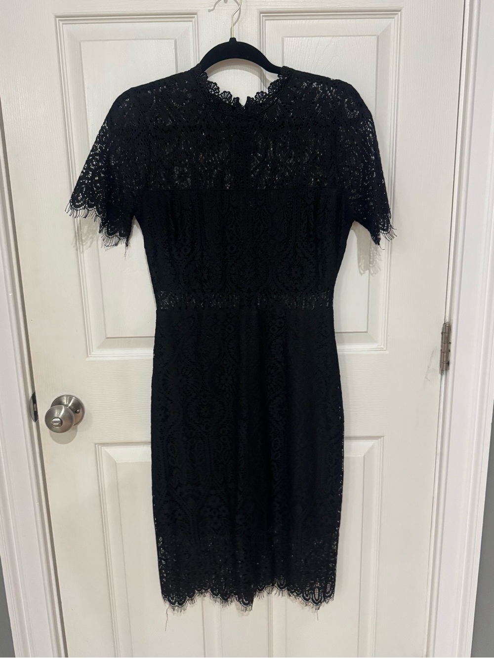 Lulu's Black Lace Midi Dress with Scalloped Hem